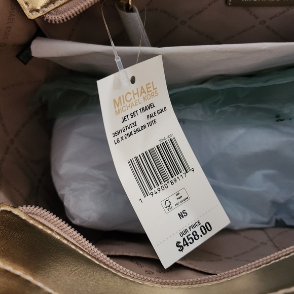 Michael Kors Jet Set Chain Logo LG Shoulder Tote Bag Gold - Picture 7 of 8